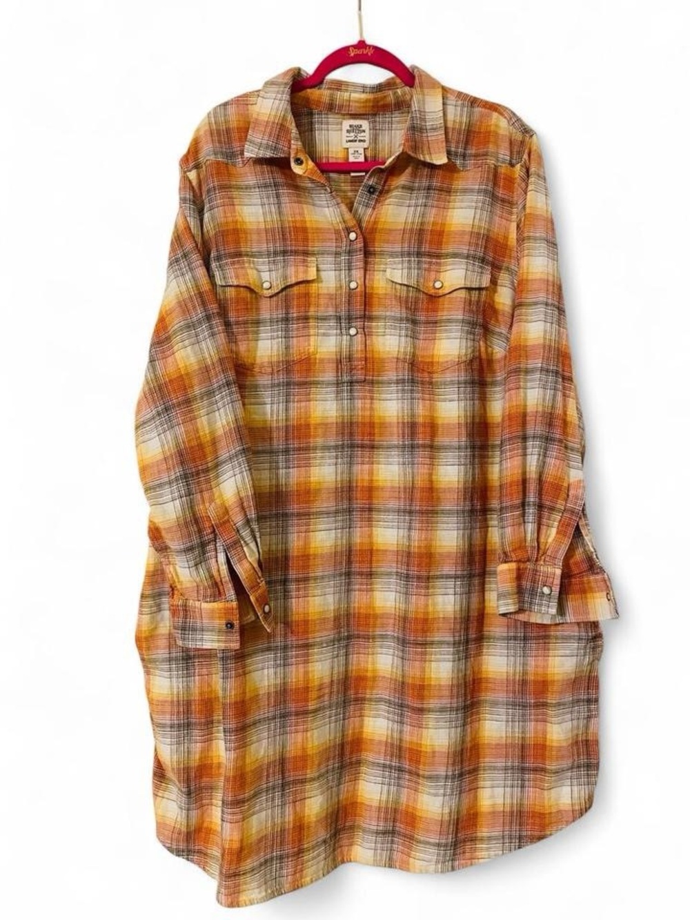 Blake Shelton x Lands' End Orange Plaid Flannel Shirt Dress 2X